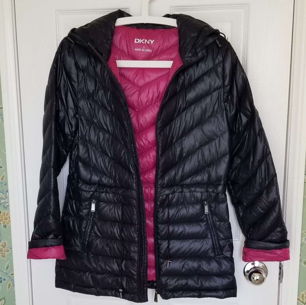 Dkny Packable Mid Length Down Jacket With Hoodie - image 1